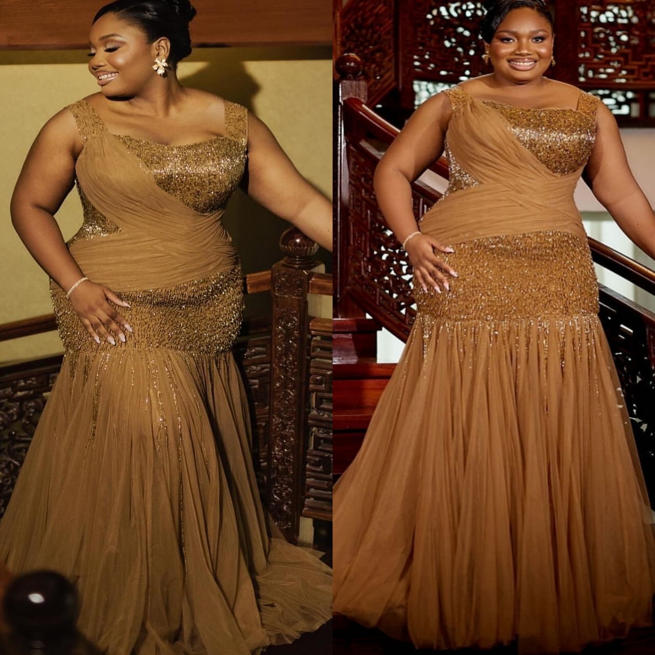 Brown Mermaid Prom Dresses 2025 Crystals Beaded Spaghetti Tulle Evening Formal Party Second Birthday Engagement Gowns Plus Size Dress For Special Occa