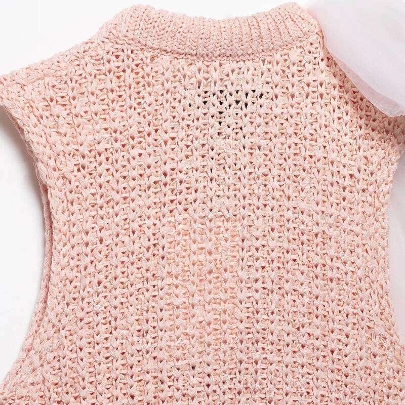 hoodie TRAFZA Women's Bow Knit Vest Round Neck Sleeveless Sweater Short Tops Spring Pink Top Pullover Waistcoats jacket