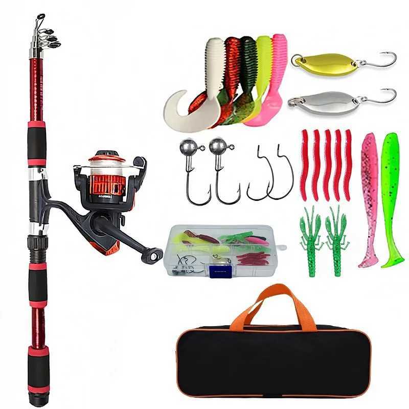 Fishing Pole Set Full Kits With Telescopic Fishing Rod And Spinning Reel Baits Hooks Travel Pole Set Y250818
