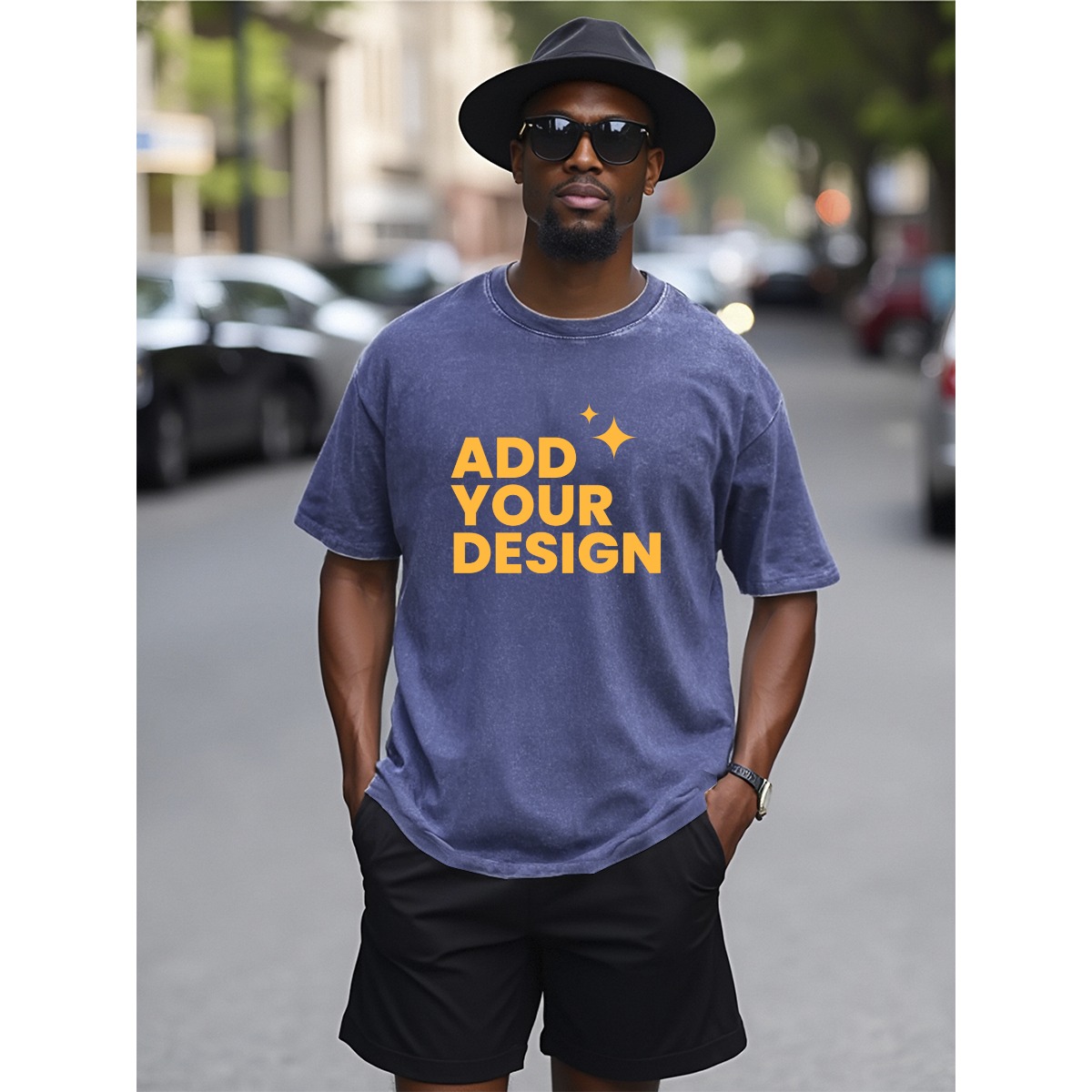 DHgatepod Unisex Heavyweight Washed Cotton Tee - 230GSM Vintage Crewneck T-Shirt with DTF Print (Front & Back)