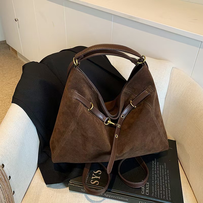 Motingsome Women's Fashionable Suede Shoulder Handbag Designer Saddle Bag Chic Lady Pouch Natural Leather Tote 2025 New