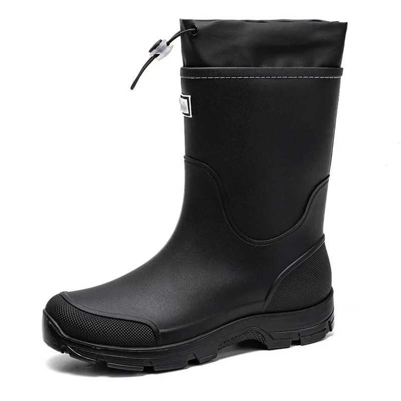 Mens Mid-calf Rain Boots. New Style. Reliable Mid-calf Outdoor Slip-resistant Water Shoes. Lightweight and Waterproof XJ250818