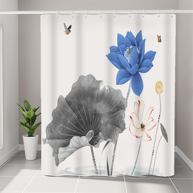 YL-36945 Manufacturer Spot Digital Printed Fabric Shower Curtain Waterproof Thickened Bathroom Partition Curtain with Hook