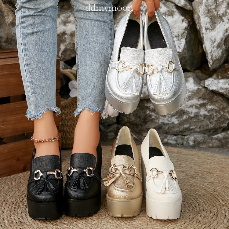 2025 Summer Leather Comfortable Spring Autumn Waterproof Platform Chunky Heel New High Heels Women's Single Shoes Large Size ddmymoon