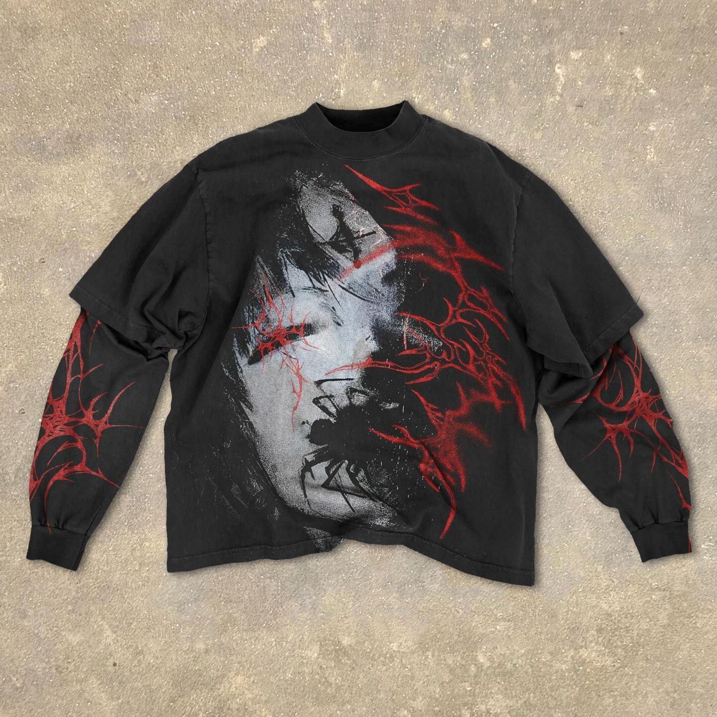 Streetwear Double Layer Long Sleeve Round Neck Pullover Y2k Clothes Hip Hop Goth Diamond Letter Print Leisure Sweatshirt 250226