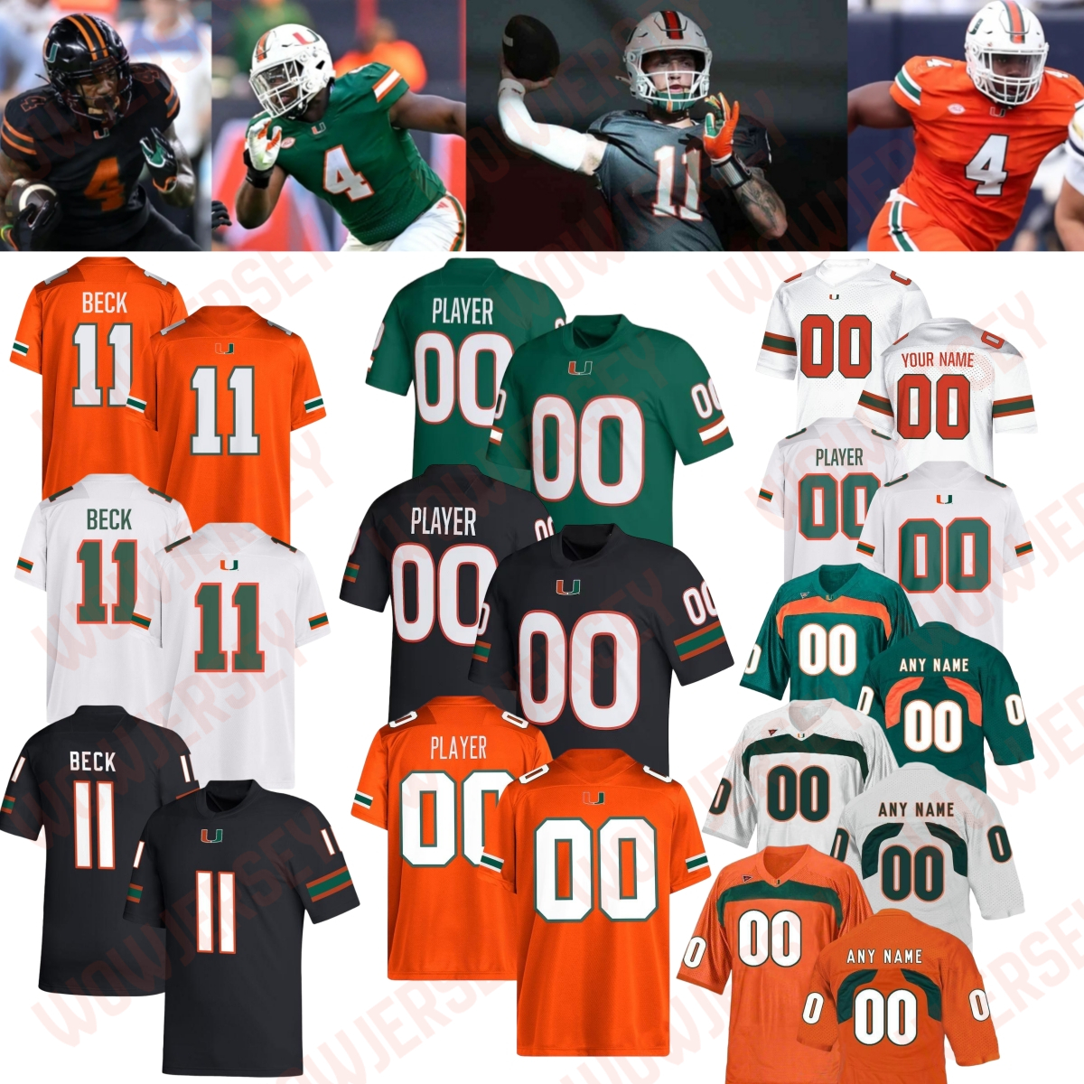 Miami Hurricanes Football Jersey Carson Beck Mark Fletcher Jr. Jordan Lyle Joshisa Trader CJ Daniels Ray Ray Joseph Joshua Moore Elija Lofton Alex Bauman Markel Bell