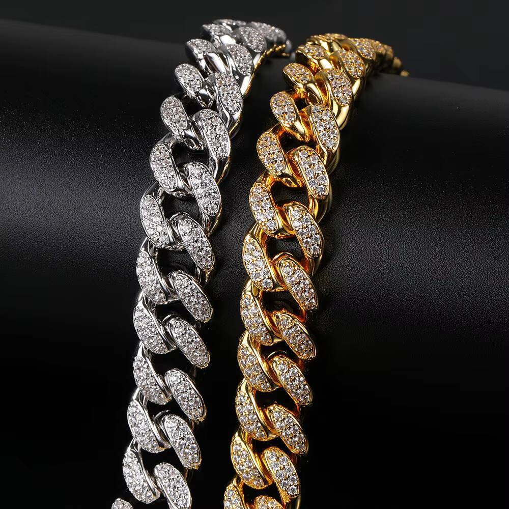 12mm Hip Hop Diamond Necklace Jewelry Miami Cuban Chain Iced Out Chain 18K Gold Plated Necklace