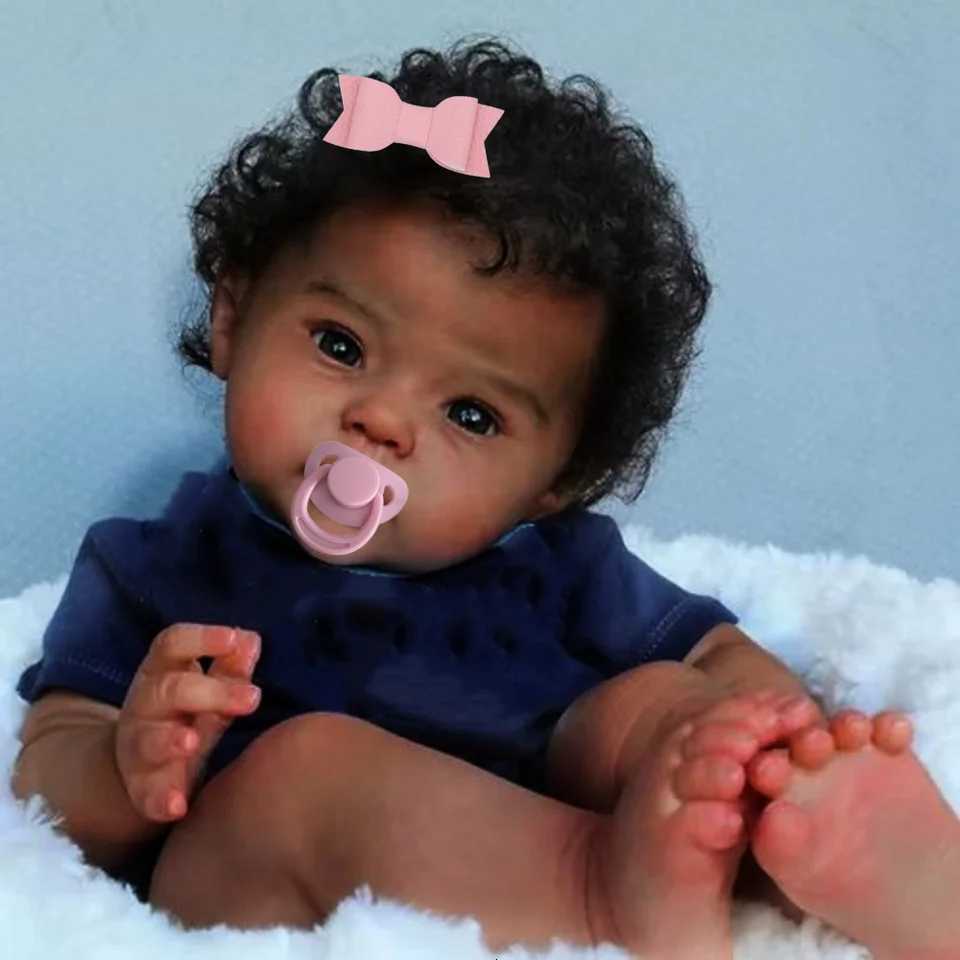 20Inch African American Doll Raven Dark Skin Reborn Baby Finished Newborn With Rooted Hair Handmade Toy Gift For Girls W250818