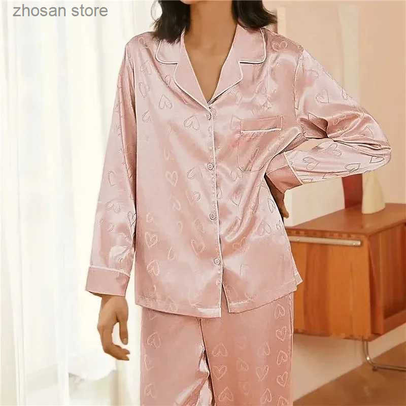 2 Piece Summer Womens Pajamas Sets Satin Silk Thin Pyjama Pijama Mujer Striped Slpwear Long Slve Pants Loungewear Homewear S250818