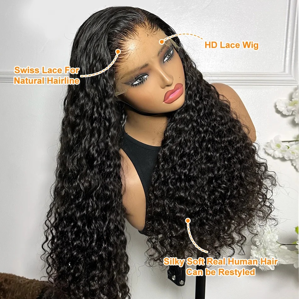 30 Inch Water Wave Lace Front Wigs Human Hair 200% Density Pre Plucked 13x6 HD Transparent Lace Frontal Wigs Human Hair For Women Deep Curly Glueless
