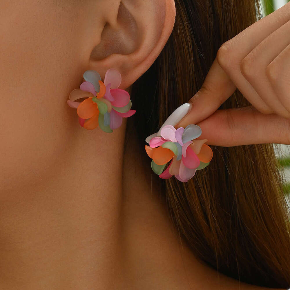 Earrings Ins Simple Design Colorful Petal Acrylic Sweet Forest Style Stud for Daily Wear Special Occasion High Quality Texture