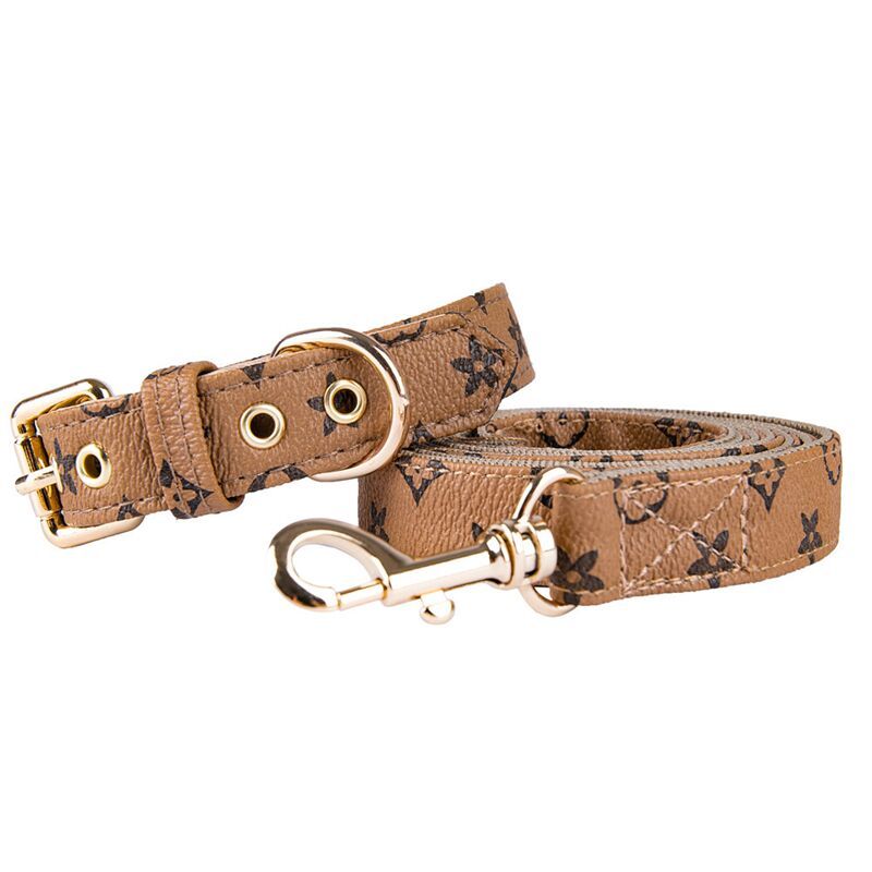 Dog Collars Leash Set Classic Presbya Designer Letters Pattern Print Leashes PU Leather Fashion Casual Adjustable Dogs Cats Neck Strap Cute Pet Collar