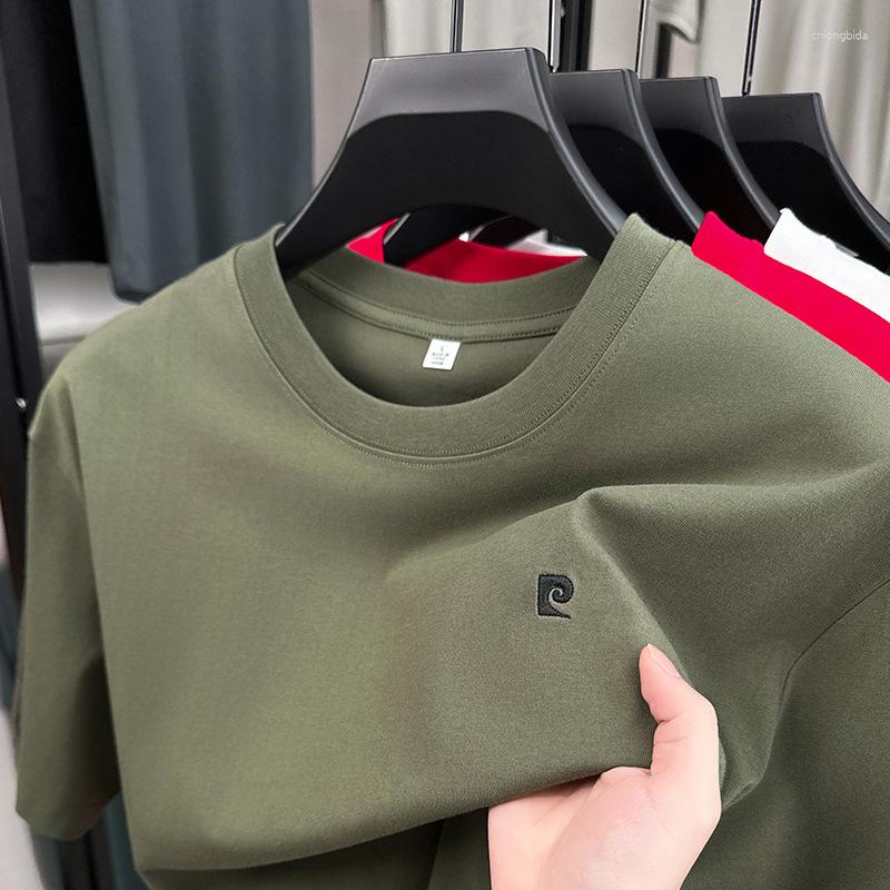 Men's T Shirts Summer Short-Sleeved T-Shirt Round Neck Liquid Argon Seamless Thin Casual Pure Color Embroidered Half-Sleeved