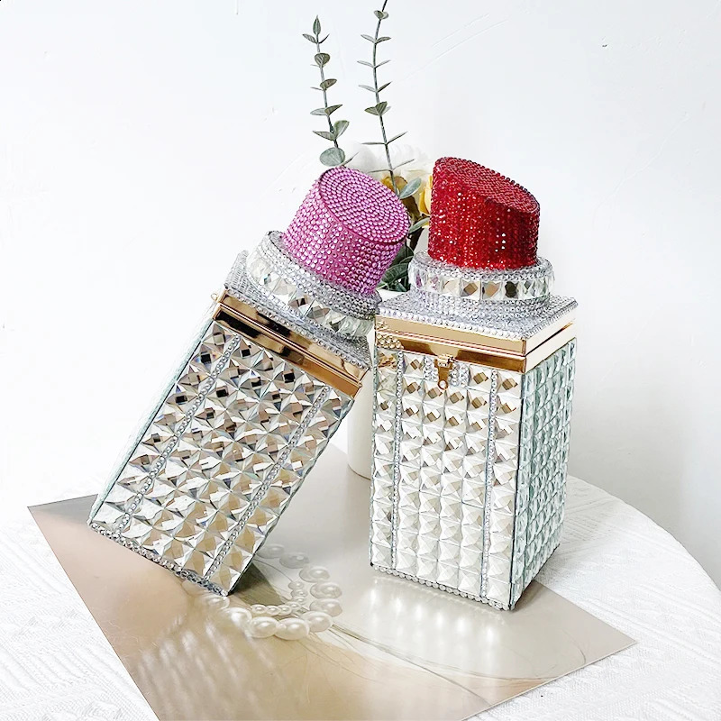 y Fashion Lipstick Bag Bling Crystal Clutches Rhinestone Banquet Evening Purse Women Wedding Handbag 250815