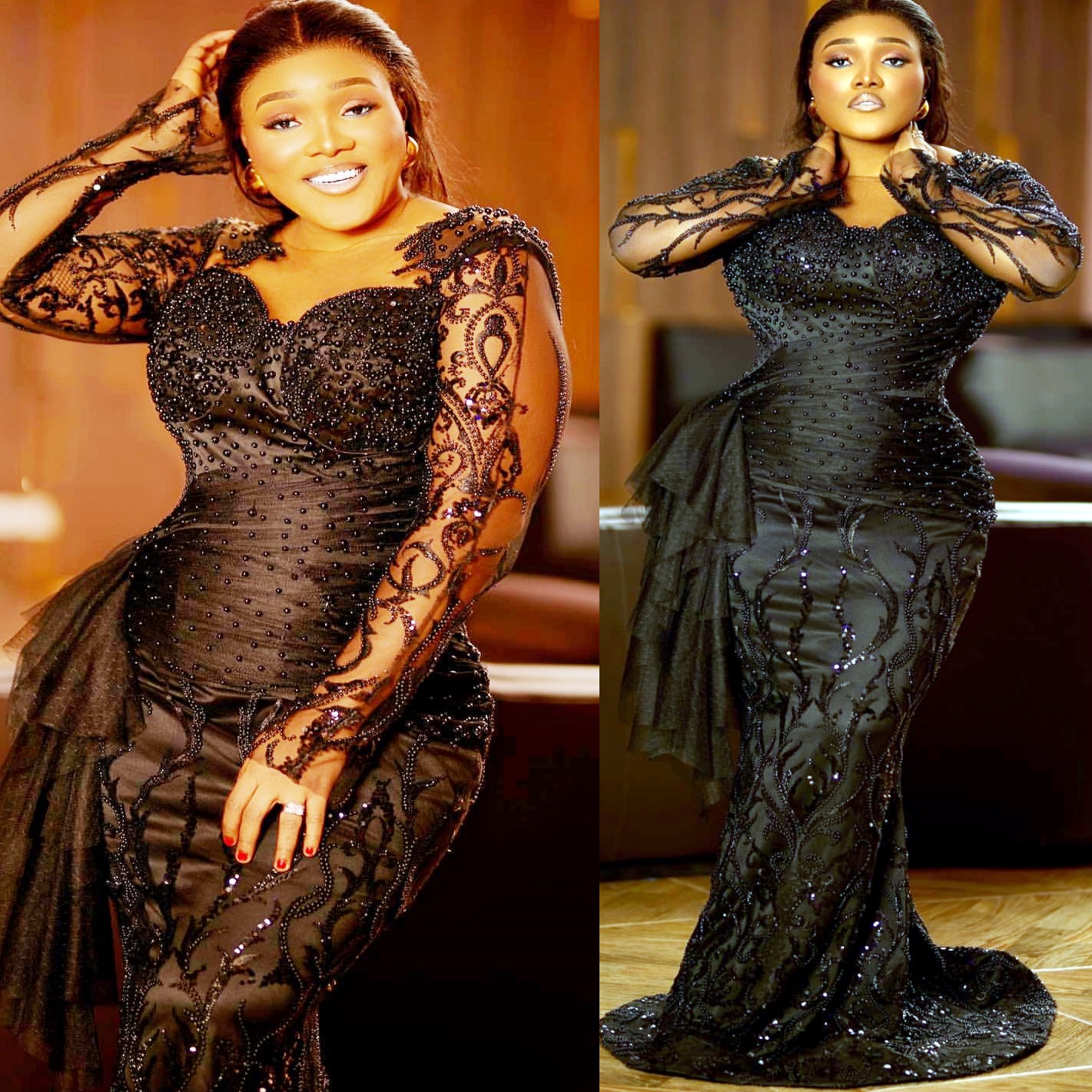 2025 Plus Size Mermaid Black Mother Of Bride Dresses Lace Beaded Pearls Evening Party Mama's Dress Vintage Birthday Wedding Guest Groom Mother�