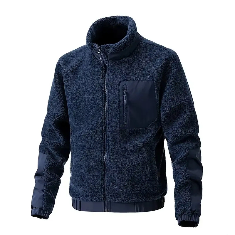 Spot lamb wool jacket for men's autumn and winter wear, stand up collar, fleece casual new jacket, cardigan, outdoor men's clothing