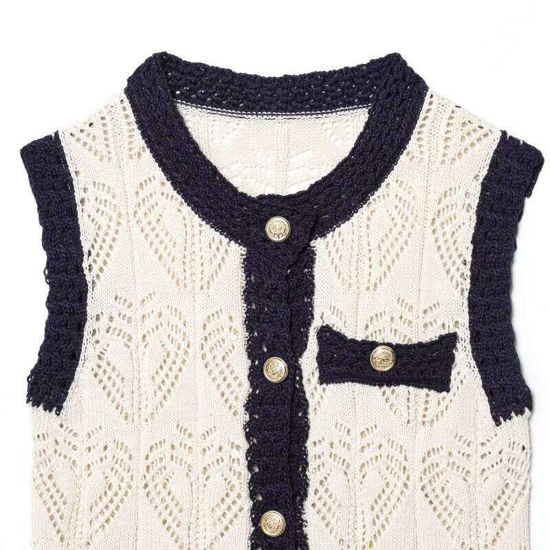 hoodie TRAFZA Woman Jacquard Mesh Knit Round Neck Top Summer Elegant Vest Ladies Sleeveless Knitwear Tops Casual Tank jacket