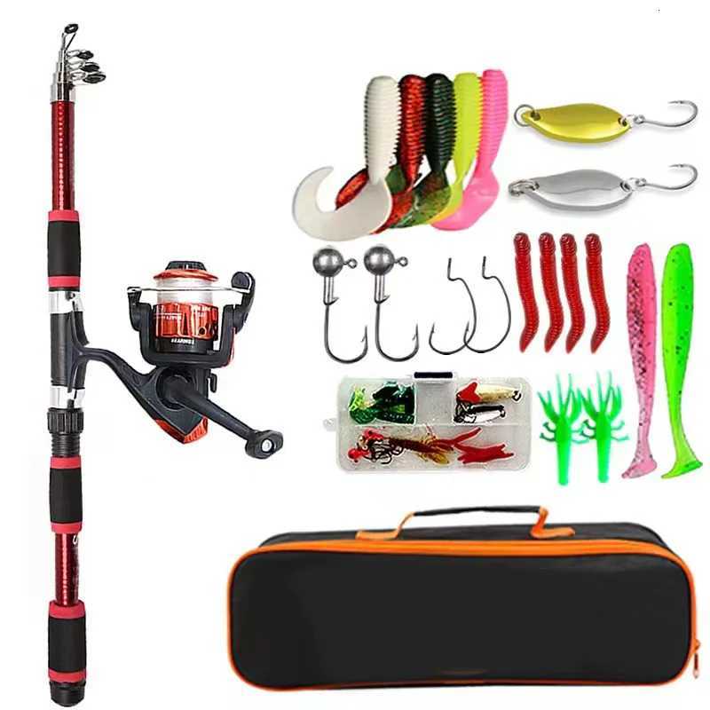 Fishing Pole Set Full Kits With Telescopic Fishing Rod And Spinning Reel Baits Hooks Travel Pole Set Y250