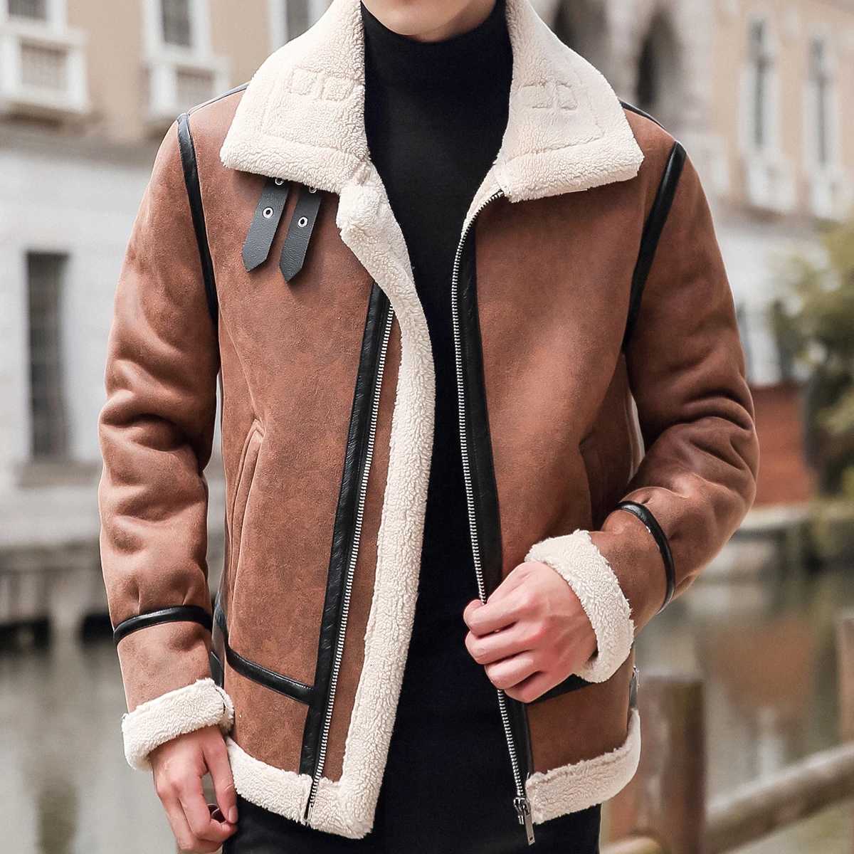 100% Cashmere PU Leather Jacket Men Plus Velvet Men Winter Warm Motorcycle Thickened Leather Coat Men Fleece PU Leather Coats XJ250818 - view 4