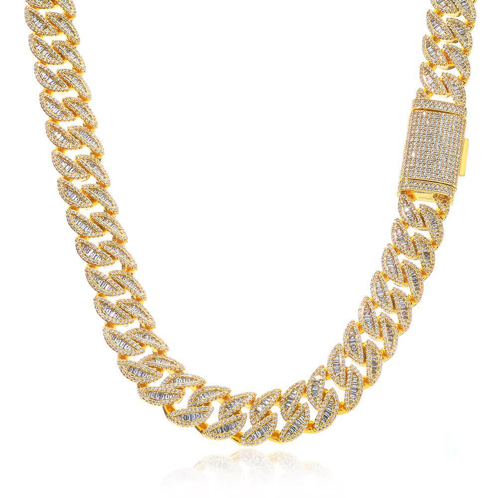 NUOYA 20MM Full Iced Out Cuban Chain Necklace Mixed Baguette Round Cubic Zirconia Inlay Hip Hop Luxury Jewelry