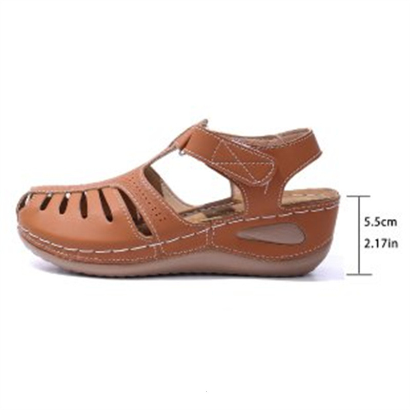 2025 New Large Size Women's Closed Toe Hollow One-Strap Wedge Roman Style Sandals for Women ddmymoon