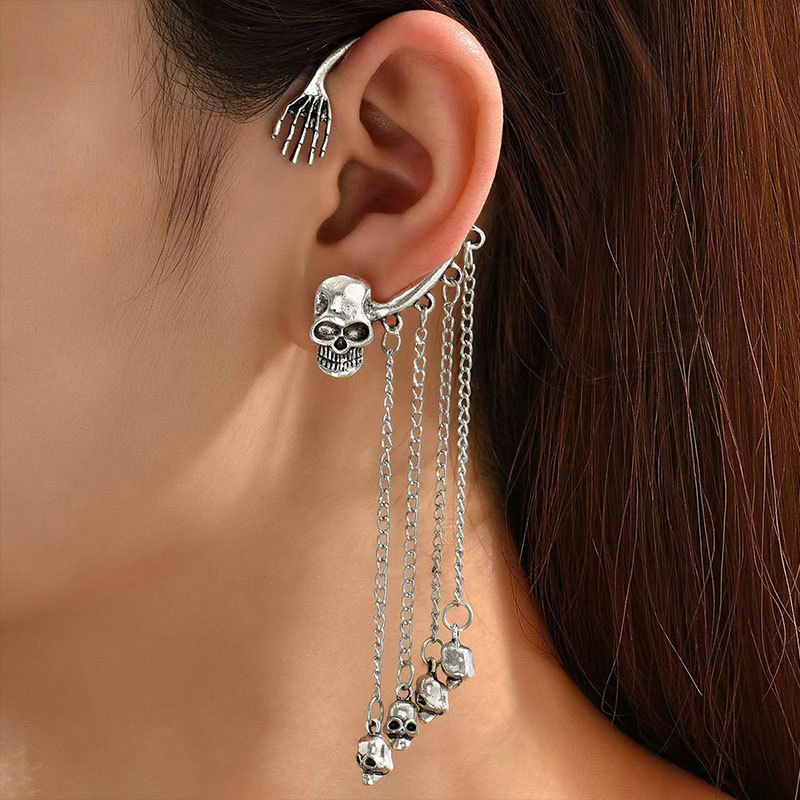 2025 Gothic Spider Skull Tassel Earrings Dark Halloween Drop Jewelry for Women Punk Animal Statement Dangles