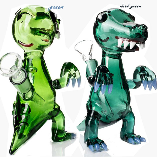 Dinosaur Bong For Smoking Cut Glass Water pipes Smoke Accessories Recycler dab Rigs Downstem Perc Hookahs With 14mm Glass bowl