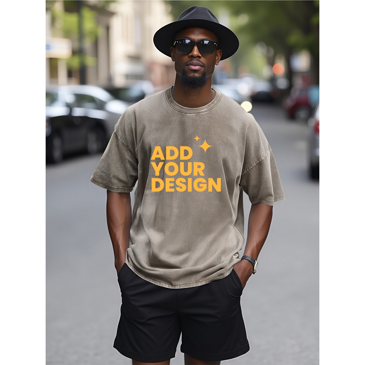 DHgatepod Unisex Heavyweight Washed Cotton Tee - 230GSM Vintage Crewneck T-Shirt with DTF Print (Front & Back)