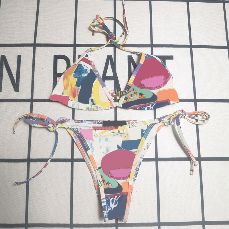 Contrast Color Bikini Set Women Hot Spring Swimwear Sexy Push Up Swimsuit Beach Day Vacation Bathing Suit