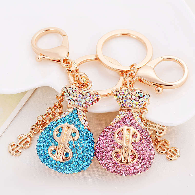 Alloy Inlaid Dia Dollar Money Keychain Car Pendant Lucky Bag Charm Creative Small Gift