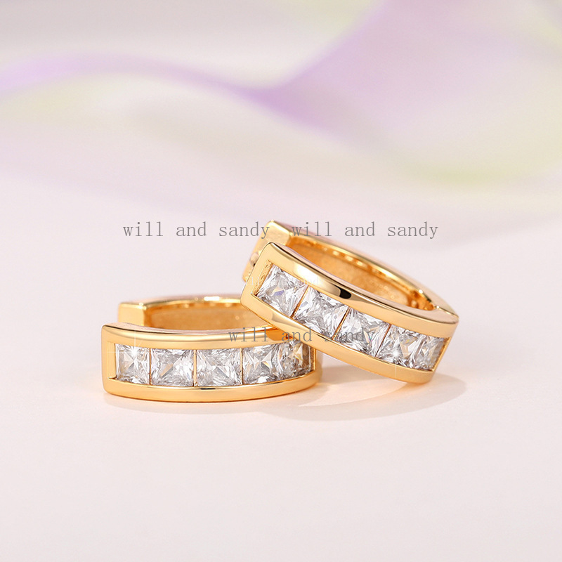 14K Gold Hoop Earrings for Women Dazzling Square Cubic Zirconia Circle Hoop Huggie Stylish Hypoallergenic Jewelry Designer Jewelry Sterling Silver Ear