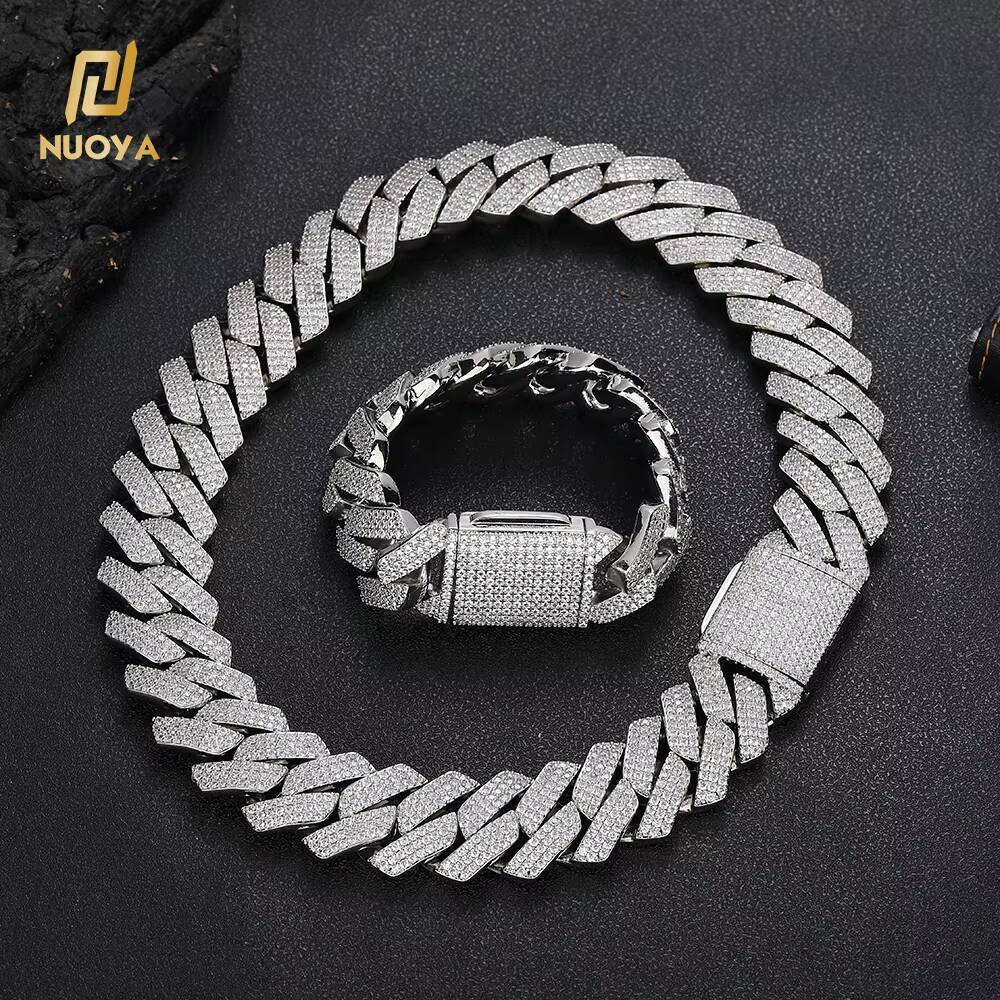 New Design 25mm Chunky Cuban Link Choker Iced Out Silver Plated Big Heavy Miami 3 Row Prong Chain Necklace Fine Jewelry Men