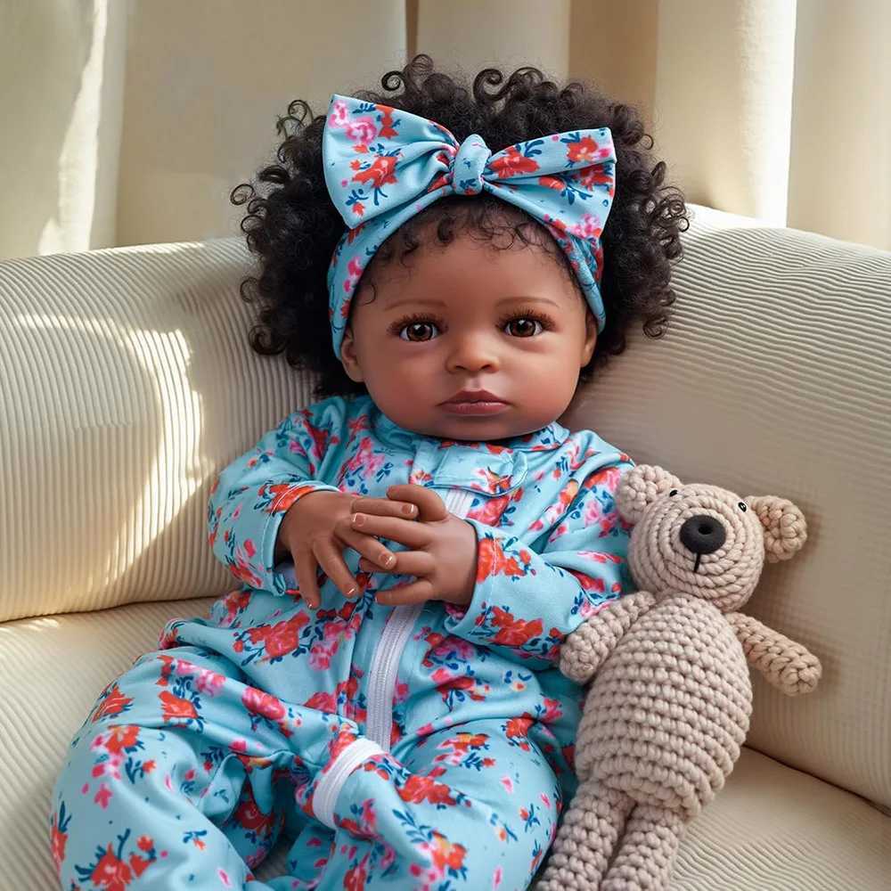 48cm Realistic Reborn Doll Black Baby Girl Restic Silicone Babies Newborn African American Rooted Hair Finished Doll Toy Gift W250818