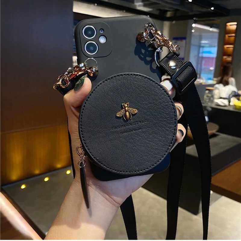 Luxury handbag Satchel Lanyard Cord Soft silicon Phone Case For iPhone 13 12 14 Pro Max 11 MiNi XS XR X 8 7 Plus SE 6 Bee Cover Z250819