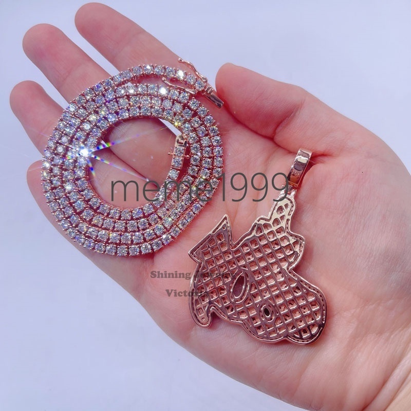 14k Rose Gold Plated Sterling Silver Hip Hop Men Vvs Moissanite Diamond Iced Out Allah Pendant