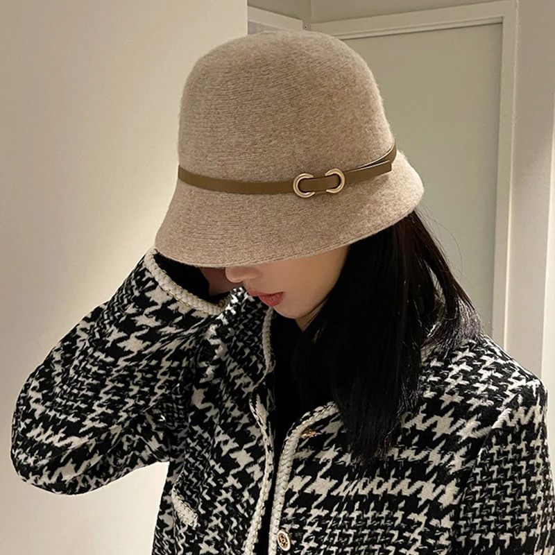 Fashion Unisex Solid Color Wool Winter Hat With Belt Autumn Bucket Wool Cashmere Woman Warm Fishing Hat Cap Gift Wholesale 250819