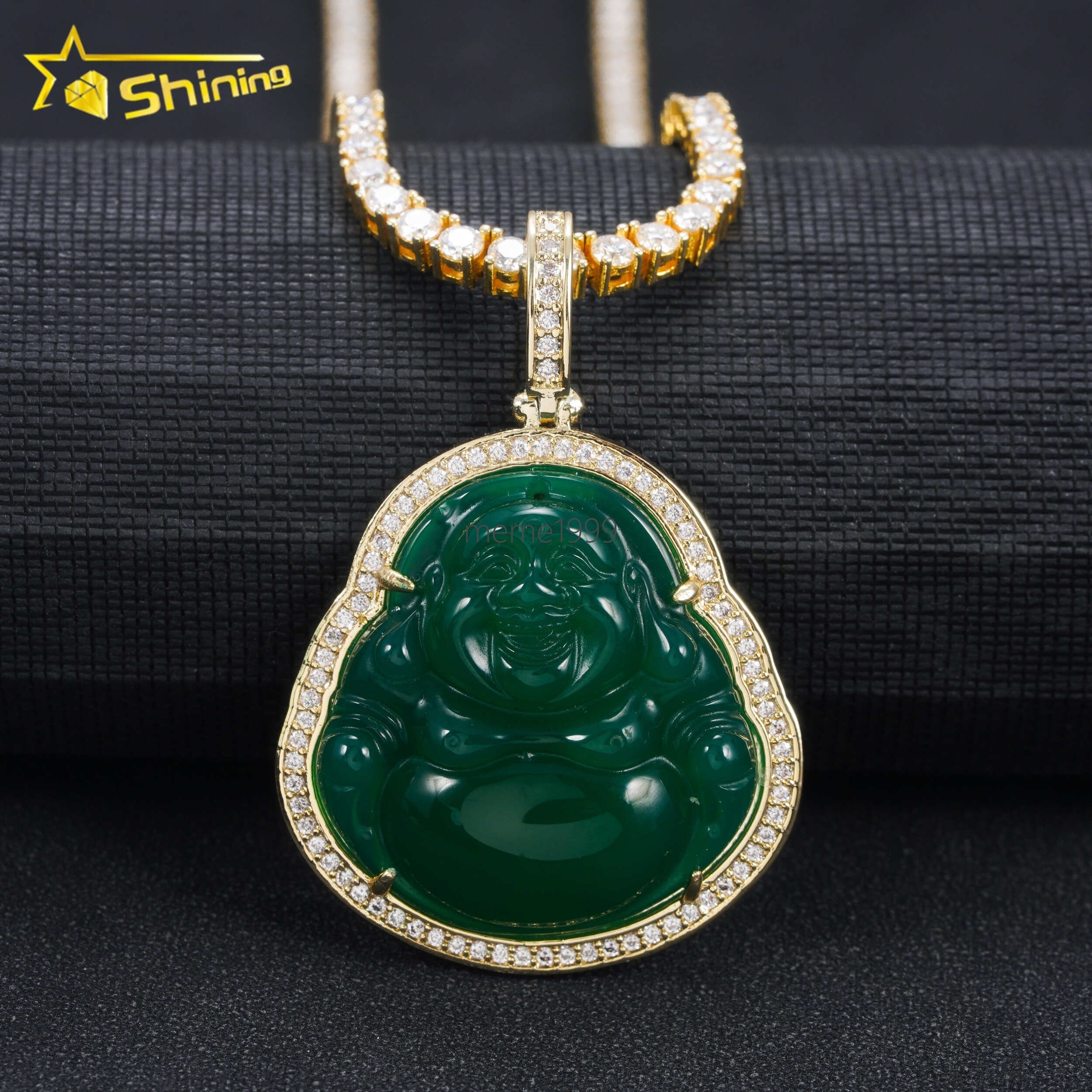 Cheapest Price Moissanite Hip Hop Jewelry Supplier 925 Silver Vvs Diamond Green Jade Iced Out Buddha Pendant
