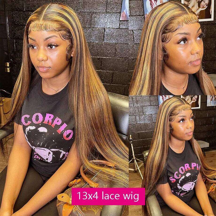 Highlight Straight Front 13X4 13X6 Hd Lace Frontal Wig Colored Human Hair Honey Brazilian Wigs On Sale