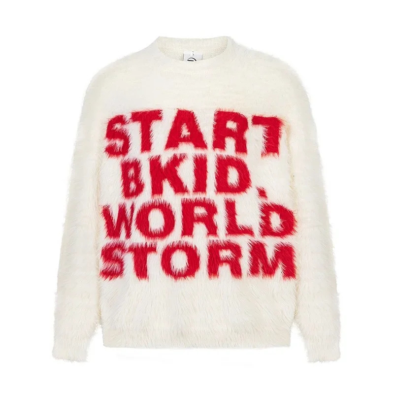 Letter Printed Knitted Sweater Mens Y2K Vintage Woolen Pullovers Knitwear Winter Hip Hop Fashion Christmas Jumpers 250819