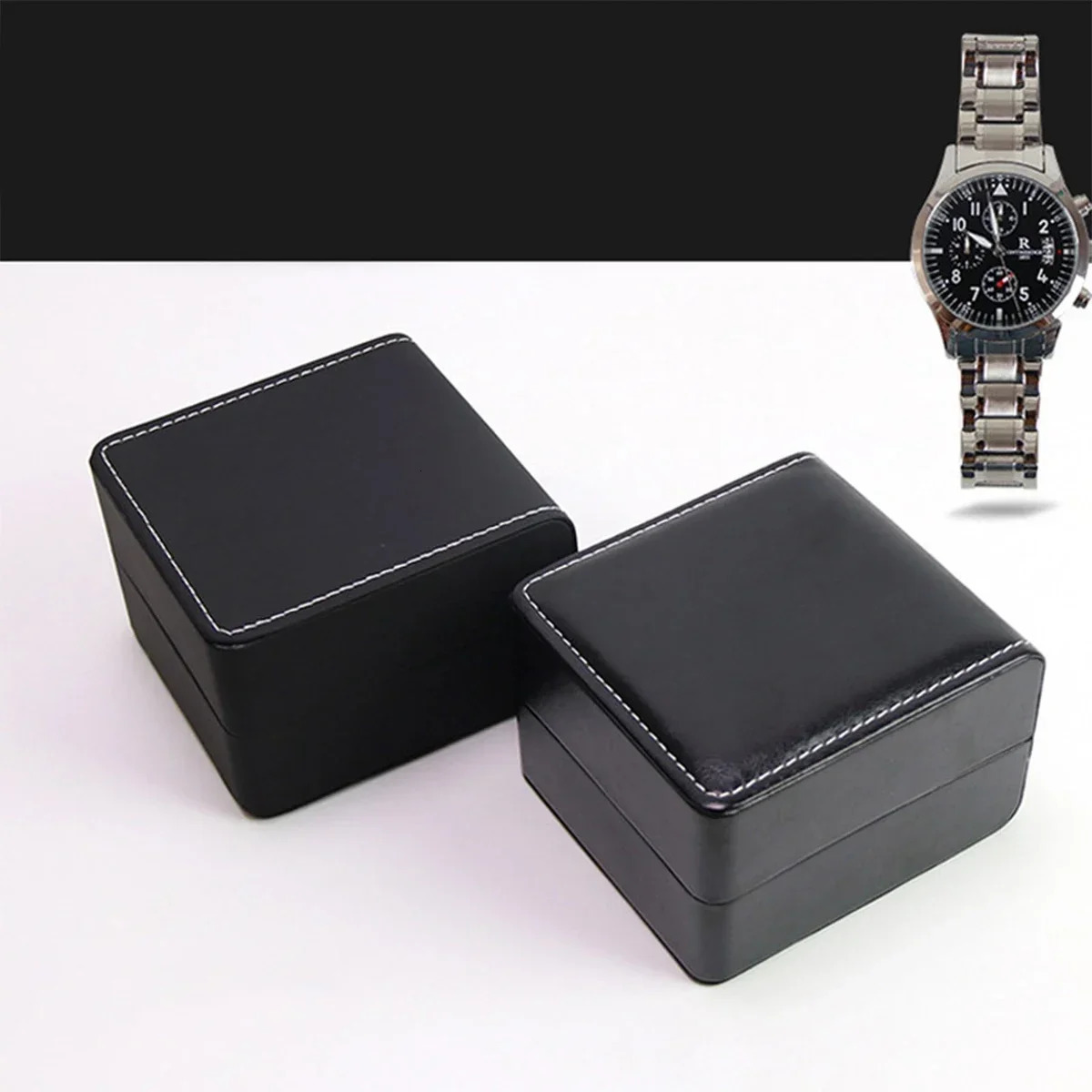 Lnofxas Black Single Watch Gift Box with Pillow PU Leather Wristwatch Display Case Organizer for Men Clamshell leather watchcase 250819