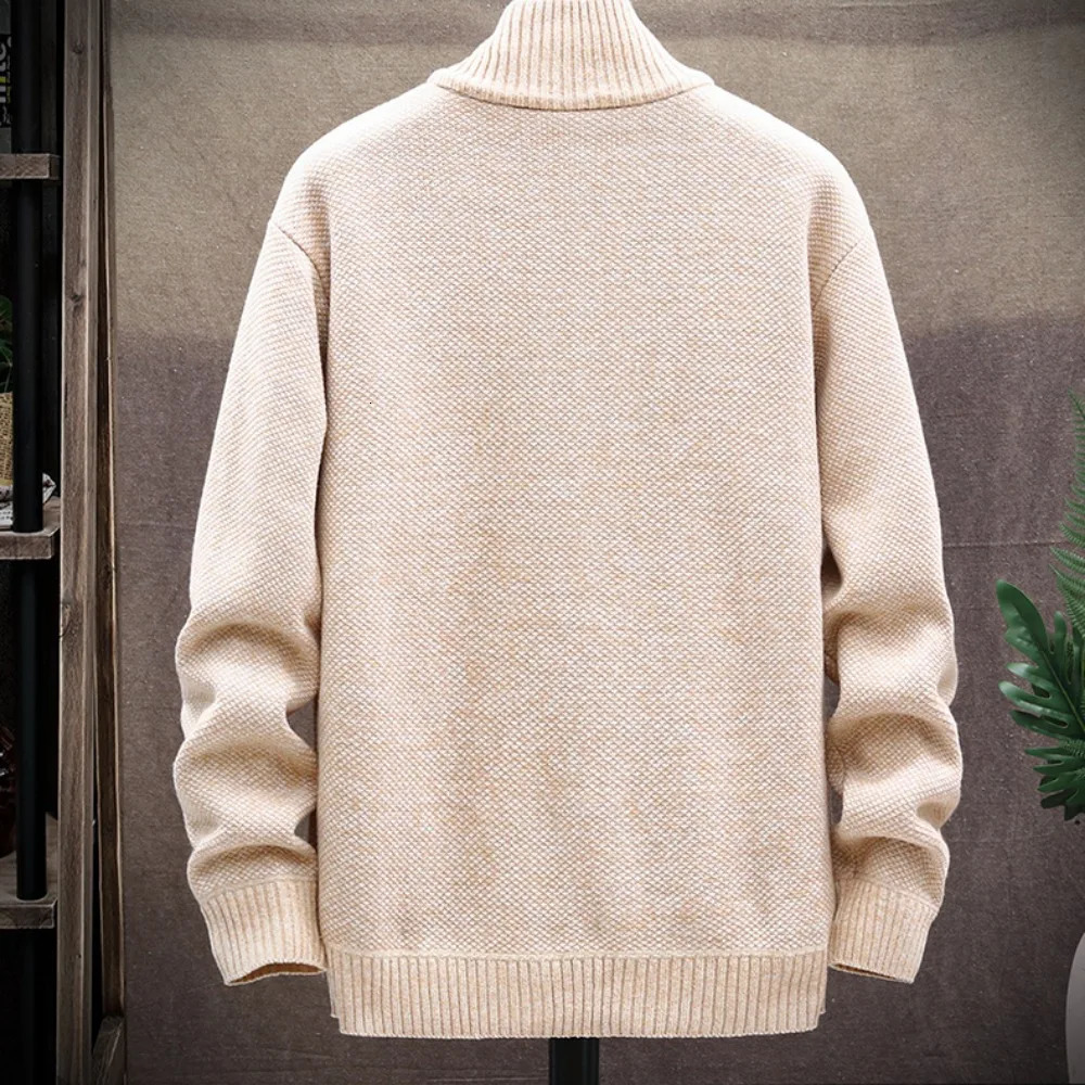 Knitted Cardigan Solid Color Sweater Men Zipper Autumn Longsleeved Jacket Warm Fleece Cardigans 250819
