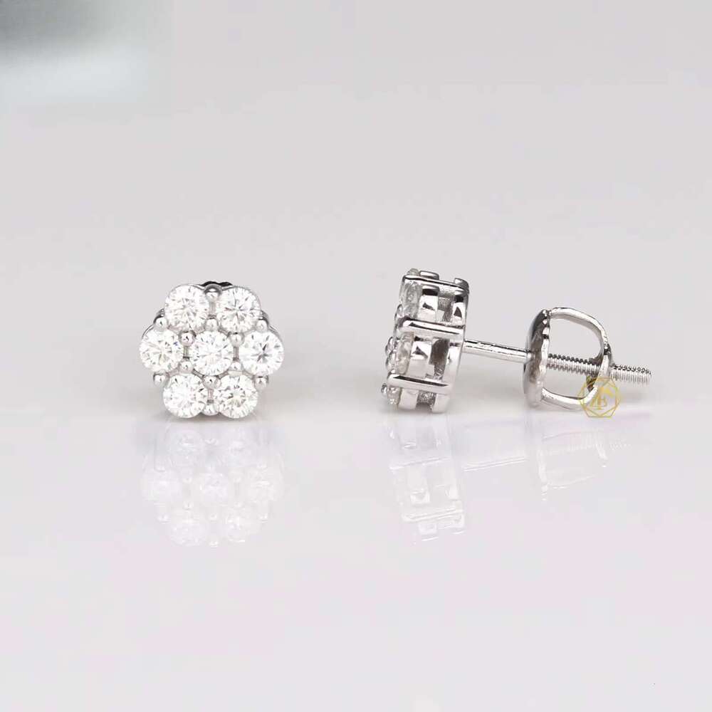 Hot Sale Pass Dia Tester Round Vvs Stud Earring 8mm Flower Hip Earrings Moissanite Jewelry for Men Women