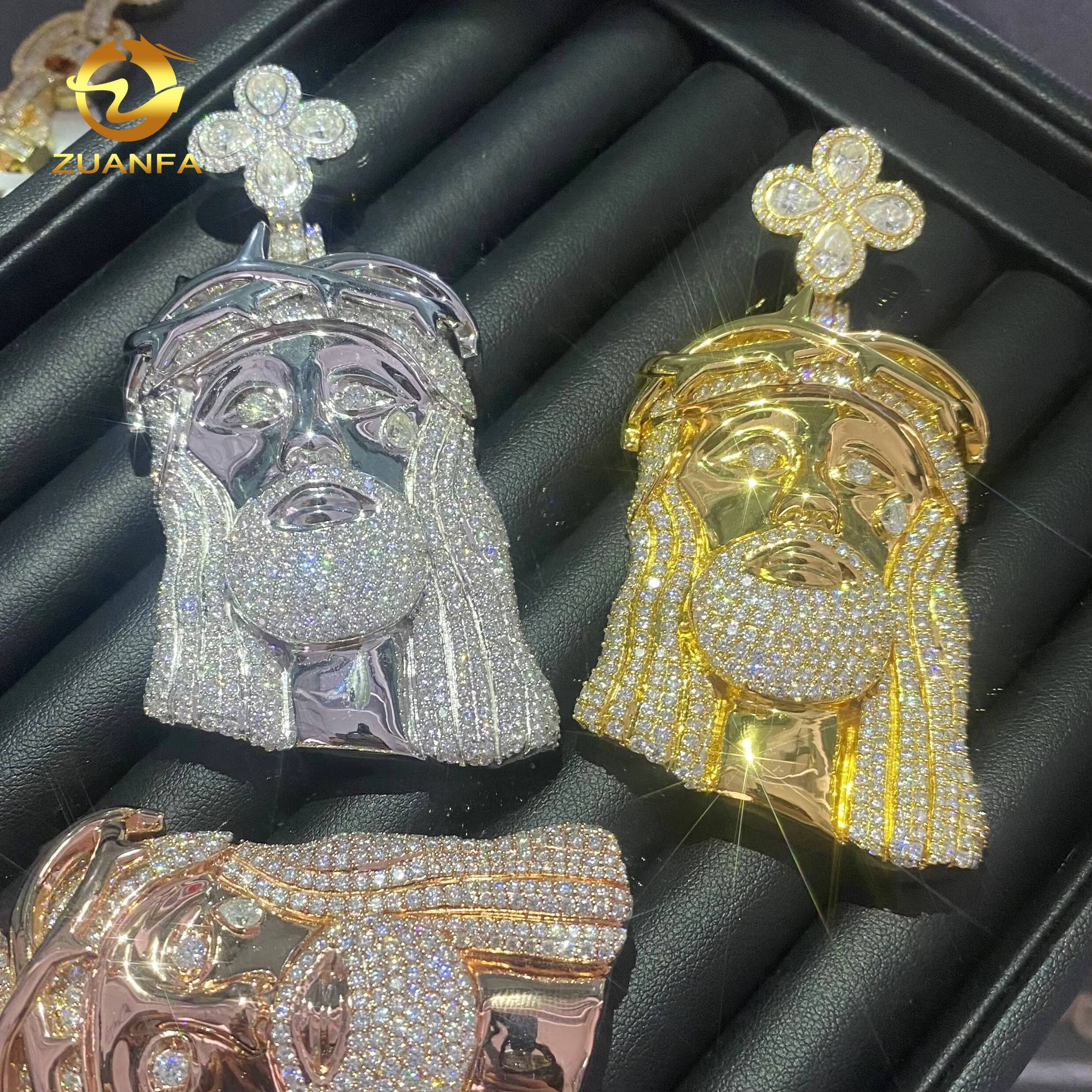 New Design Solid Back Hip Hop Moissanite Jewelry Custom Iced Out Jesus Pendant 925 Silver VVS D Moissanite Diamond Charm Pendant