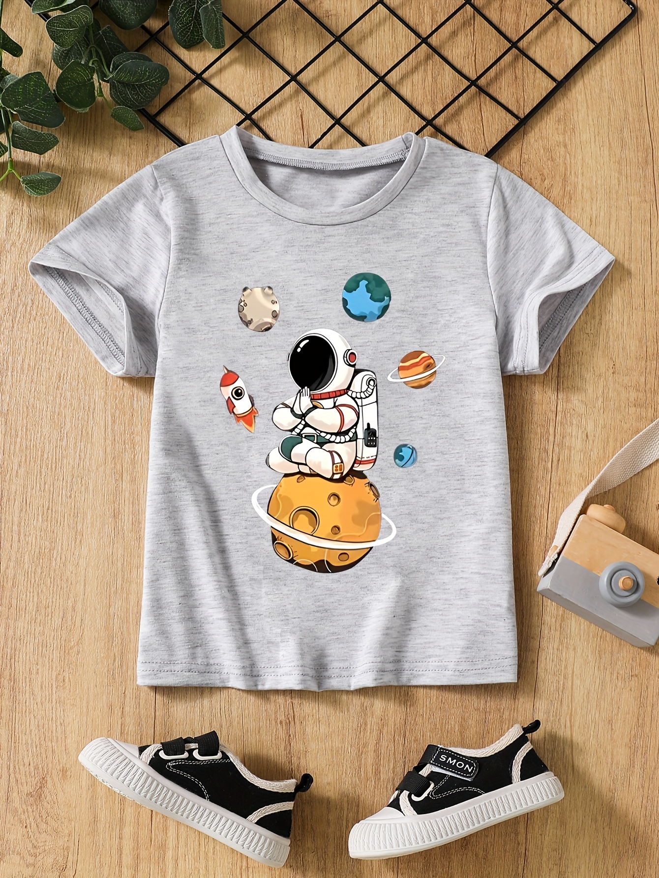T-shirts Boys' Set of Three Short-Sleeve Astronaut Print Breathable Quick-Dry Tees
