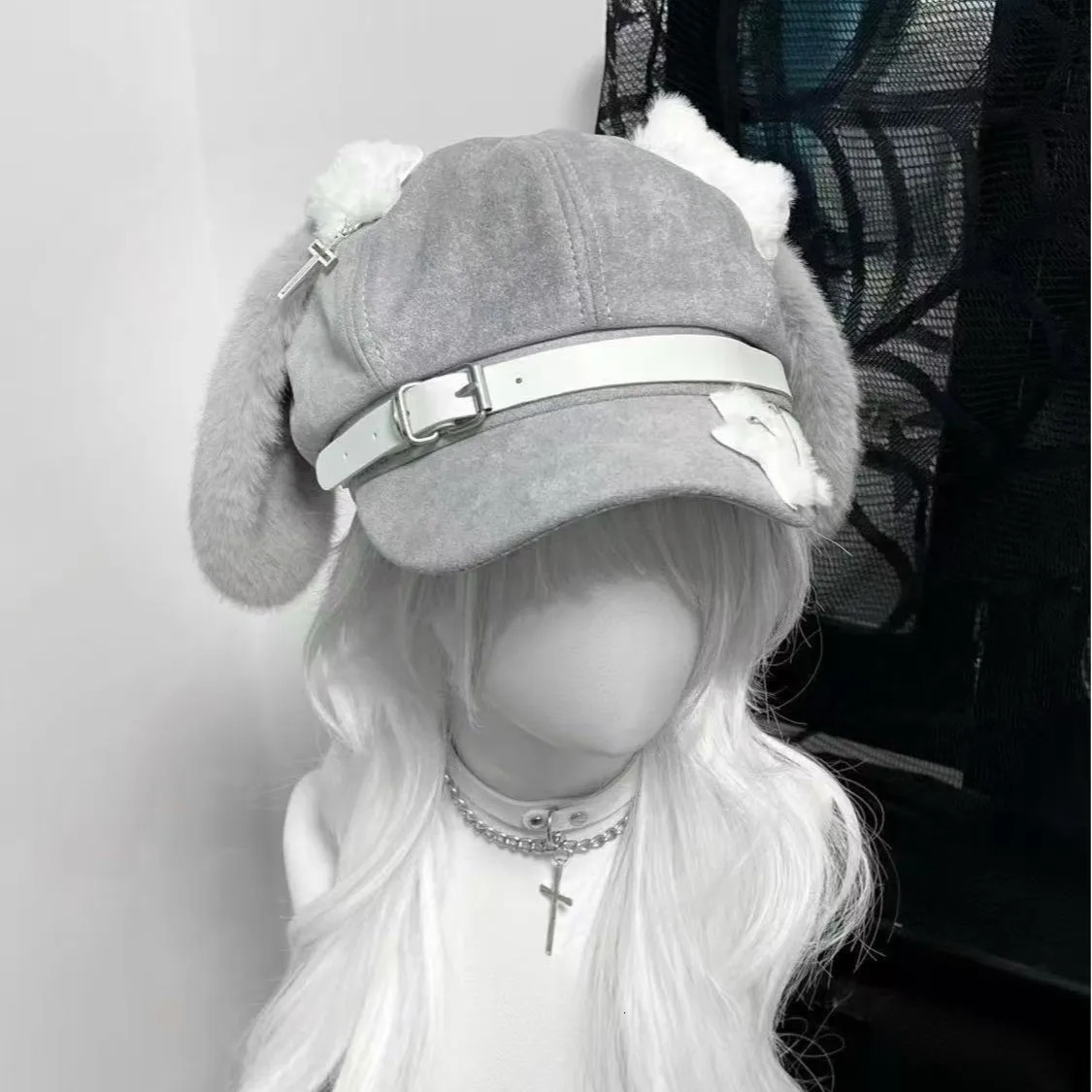 Womens Kawaii Hat Sweet Style Fashion Cap Grey Dog Eared Cap Subculture Beret Cute Individualistic Embodying Otaku Culture 250814