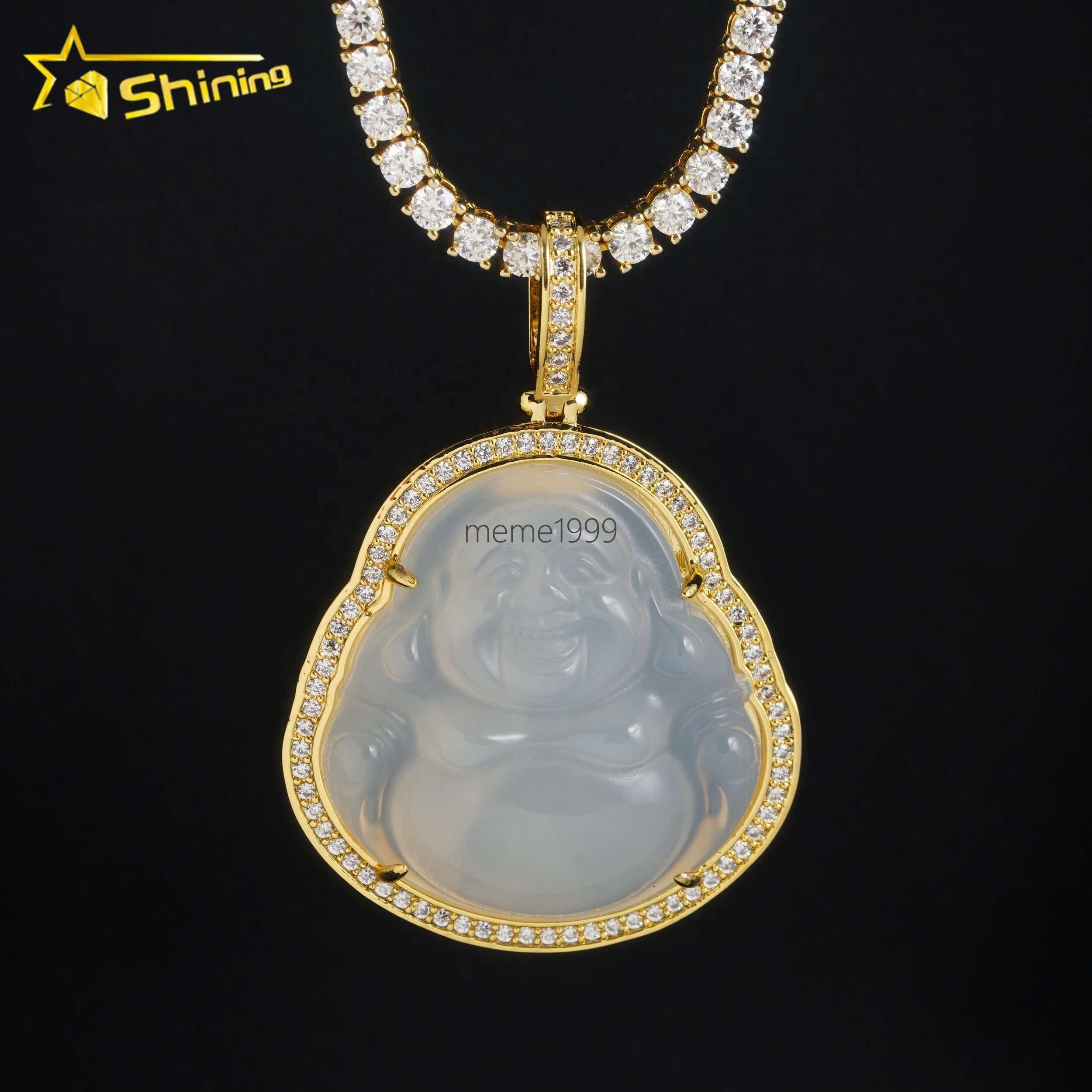 Cheapest Price Moissanite Hip Hop Jewelry Supplier 925 Silver Vvs Diamond Green Jade Iced Out Buddha Pendant