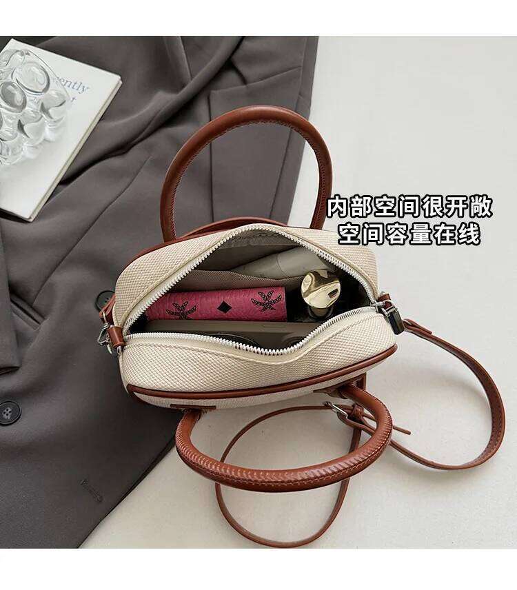 Designer PU Canvas Patchwork Women's Handbag Casual Crossbody Bag Pillow Bowling Boston Tote
