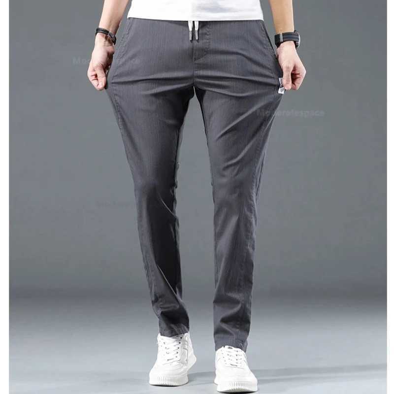 2024 Summer Thin Cotton Mens Casual Slim Pants Soft Comfortable Elastic Wrinkle Resistant Drawstring Classic Casual Pants for Men W250819