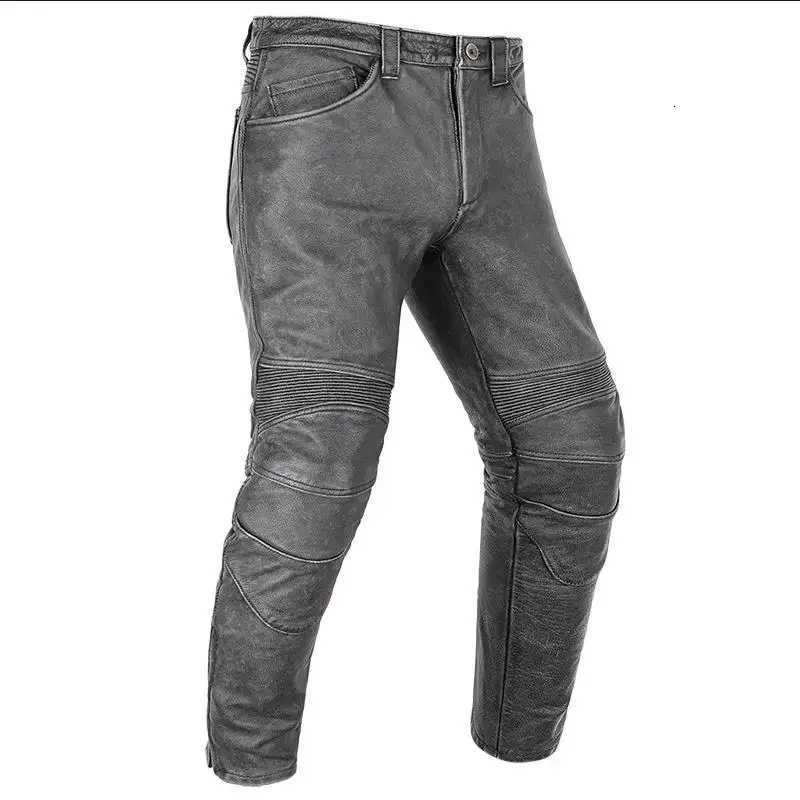 Mens Cowhide Trousers For Man High Quality Moto Biker Slim Pants Can Install Knee Protectors Motorcycle Genuine Leather Pants W250819