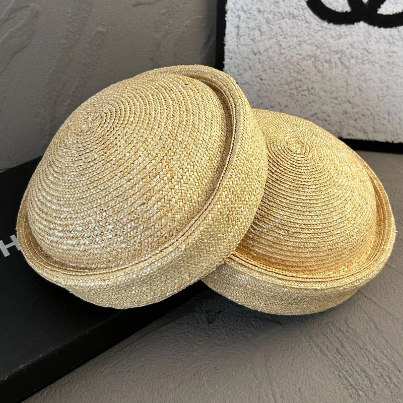 Natural Wheat Straw Hand Woven Berets Women Bohemian Sun Hat Circle Concave Top Straw Hat Girl Church Derby Party Beach Hat 250814